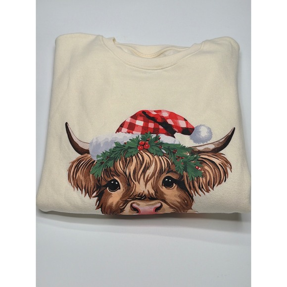NWT Christmas Cow Sweatshirt Cream Holiday Graphic Long Sleeve Women's Medium - Picture 11 of 11